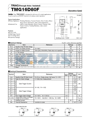 TMG16D80F datasheet - TRIAC(Through Hole/Isolated)