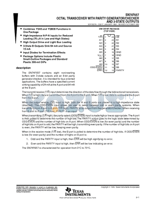 SN74F657DWR datasheet - OCTAL TRANSCEIVER WITH PARITY GENERATOR/CHECKER AND 3-STATE OUTPUTS