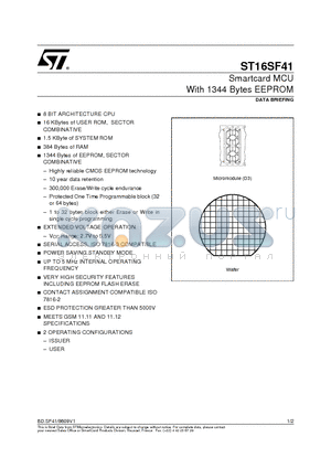 ST16SF41 datasheet - Smartcard MCU With 1344 Bytes EEPROM