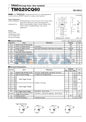 TMG20CQ60 datasheet - TRIAC(Through Hole / Non-isolated)