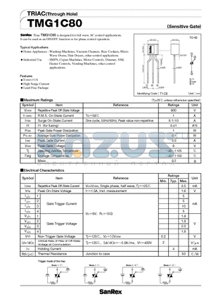 TMG1C80 datasheet - TRIAC(Through Hole)