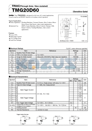 TMG20D60 datasheet - TRIAC(Through Hole / Non-isolated)