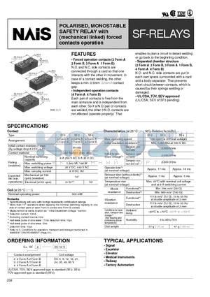 SF2-DC9V datasheet - POLARISED, MONOSTABLE SAFETY RELAY with (mechanical linked) forced contacts operation