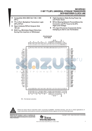 SN74FB1651 datasheet - 17-BIT TTL/BTL UNIVERSAL STORAGE TRANSCEIVER WITH BUFFERED CLOCK LINE