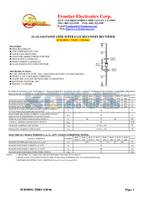 SF20-005G datasheet - 2A GLASS PASSIVATED SUPER FAST RECOVERY RECTIFIER