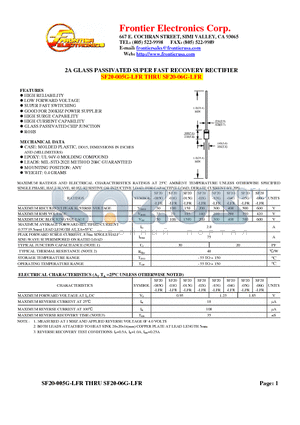 SF20-015G-LFR datasheet - 2A GLASS PASSIVATED SUPER FAST RECOVERY RECTIFIER