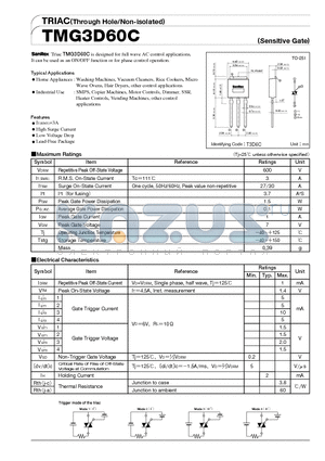 TMG3D60C datasheet - TRIAC(Through Hole/Non-isolated)