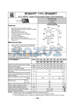 SF2002PT datasheet - 20.0 AMPS. Glass Passivated Super Fast Rectifiers