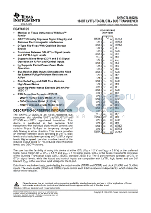 SN74GTL16622A datasheet - 18-BIT LVTTL-TO-GTL/GTL BUS TRANSCEIVER