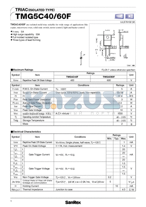 TMG5C40 datasheet - Isolated mold triac suitable for wide range of applications like copier