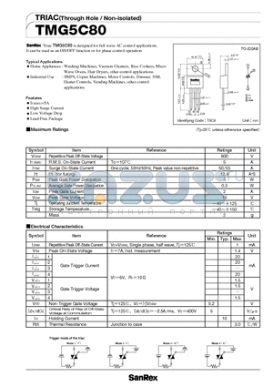 TMG5C80 datasheet - TRIAC(Through Hole/Non-isolated)