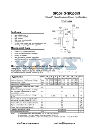 SF2004G datasheet - 20.0AMP. Glass Passivated Super Fast Rectifiers