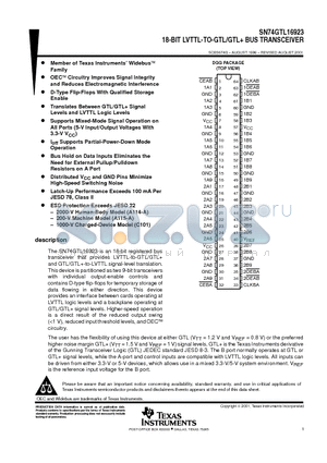 SN74GTL16923 datasheet - 18-BIT LVTTL-TO-GTL/GTL BUS TRANSCEIVER