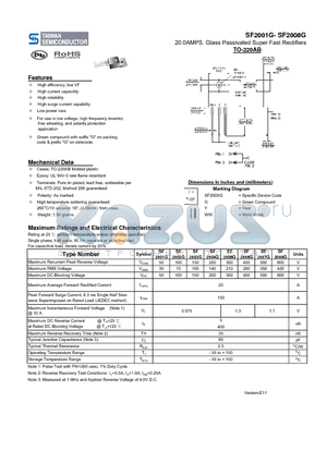 SF2004G datasheet - 20.0AMPS. Glass Passivated Super Fast Rectifiers