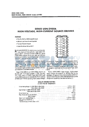 UDN-2983A datasheet - HIGH-VOLTAGE, HIGH-CURRENT SOURCE DRIVERS