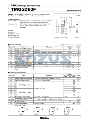 TMG5D60F datasheet - TRIAC(Through Hole / Isolated)