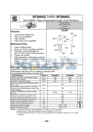 SF2004G datasheet - 20.0 AMPS. Glass Passivated Super Fast Rectifiers