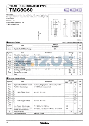 TMG8C60 datasheet - TRIAC(NON-ISOLATED TYPE)