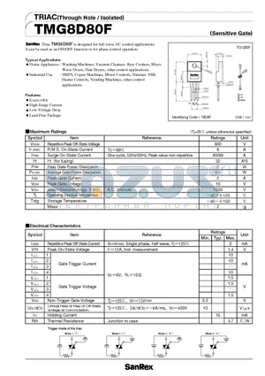 TMG8D80F datasheet - TRIAC(Through Hole / Isolated)