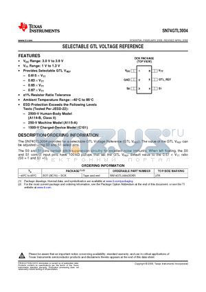 SN74GTL3004 datasheet - SELECTABLE GTL VOLTAGE REFERENCE