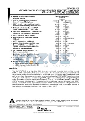 SN74GTLP2033 datasheet - 8-BIT LVTTL-TO-GTLP ADJUSTABLE-EDGE-RATE REGISTERED TRANSCEIVER WITH SPLIT LVTTL PORT AND FEEDBACK PATH