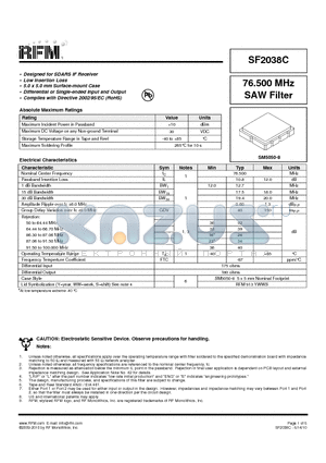 SF2038C datasheet - Designed for SDARS IF Receiver