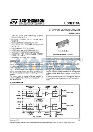 UDN2916A datasheet - STEPPER MOTOR DRIVER