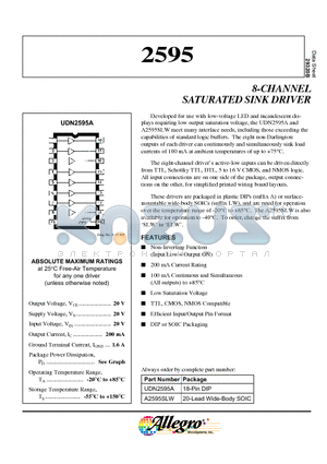UDN2595 datasheet - 8-CHANNEL SATURATED SINK DRIVER
