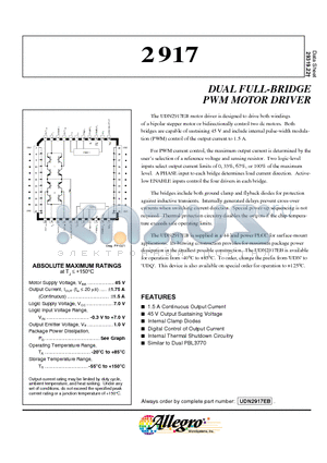 UDN2917 datasheet - DUAL FULL-BRIDGE PWM MOTOR DRIVER