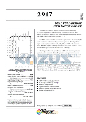 UDN2917EB datasheet - DUAL FULL-BRIDGE PWM MOTOR DRIVER