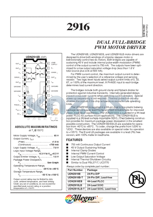 UDN2916LB-T datasheet - DUAL FULL-BRIDGE PWM MOTOR DRIVER