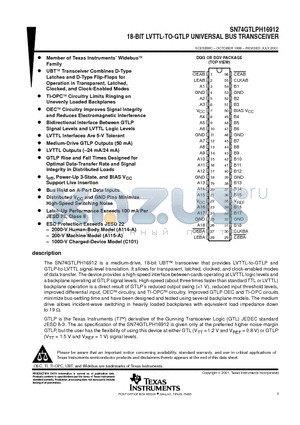 SN74GTLPH16912VR datasheet - 18-BIT LVTTL-TO-GTLP UNIVERSAL BUS TRANSCEIVER