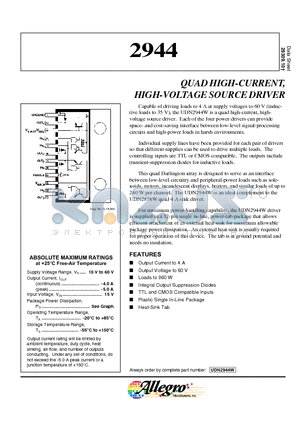 UDN2944 datasheet - QUAD HIGH-CURRENT, HIGH-VOLTAGE SOURCE DRIVER