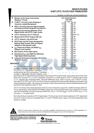 SN74GTLPH16945GR datasheet - 16-BIT LVTTL-TO-GTLP BUS TRANSCEIVER