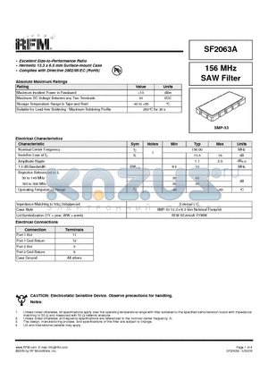 SF2063A datasheet - 156 MHz SAW Filter