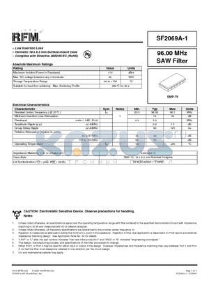 SF2069A-1 datasheet - Low Insertion Loss