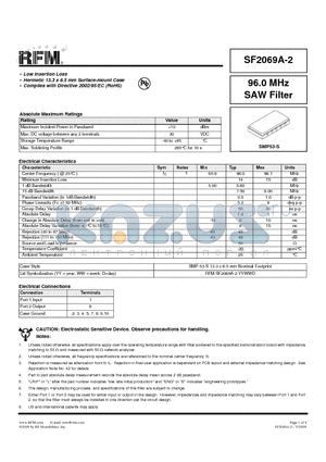 SF2069A-2 datasheet - Low Insertion Loss
