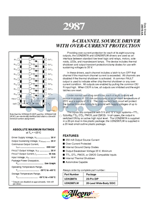 UDN2987LW datasheet - 8-CHANNEL SOURCE DRIVER WITH OVER-CURRENT PROTECTION