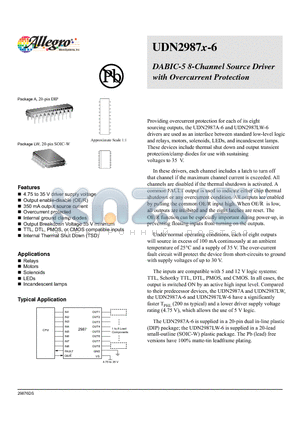 UDN2987LW-6-T datasheet - DABIC-5 8-Channel Source Driver with Overcurrent Protection