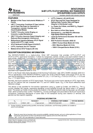 SN74GTLPH32916ZKFR datasheet - 34-BIT LVTTL-TO-GTLP UNIVERSAL BUS TRANSCEIVER WITH BUFFERED CLOCK OUTPUTS