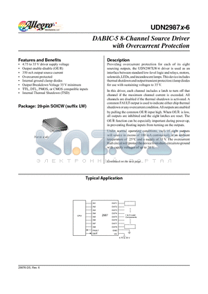 UDN2987-6 datasheet - DABIC-5 8-Channel Source Driver with Overcurrent Protection