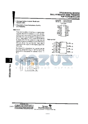 SN74H103J datasheet - DUAL J-K NEGATIVE-EDGE-TRIGGERED FLIP-FLOPS WITH CLEAR