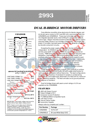 UDN2993B datasheet - DUAL H-BRIDGE MOTOR DRIVERS