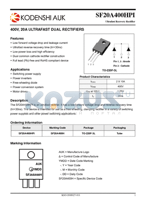 SF20A400HPI datasheet - 400V, 20A ULTRAFAST DUAL RECTIFIERS