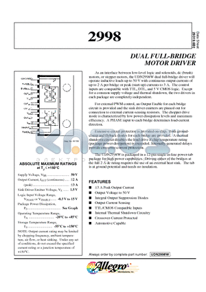 UDN2998 datasheet - DUAL FULL-BRIDGE MOTOR DRIVER