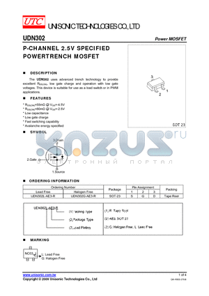 UDN302G-AE3-R datasheet - P-CHANNEL 2.5V SPECIFIED POWERTRENCH MOSFET