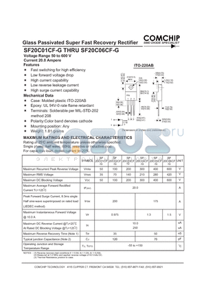 SF20C01CF-G datasheet - Glass Passivated Super Fast Recovery Rectifier