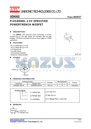 UDN302L-AE3-R datasheet - P-CHANNEL 2.5V SPECIFIED POWERTRENCH MOSFET