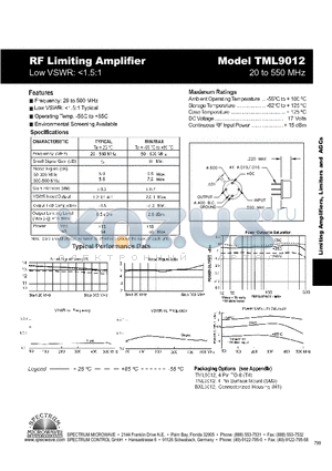 TML9012 datasheet - RF Limiting Amplifier