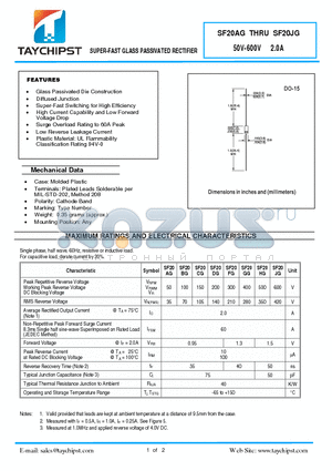 SF20HG datasheet - SUPER-FAST GLASS PASSIVATED RECTIFIER